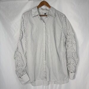 CAbi Women's XL Linear Button Down Shirt White Black‎ Stripe Long Sleeve